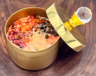 A Sacral Chakra healing candle is designed to balance and energize the second chakra, promoting creativity, emotional well-being, and passion.